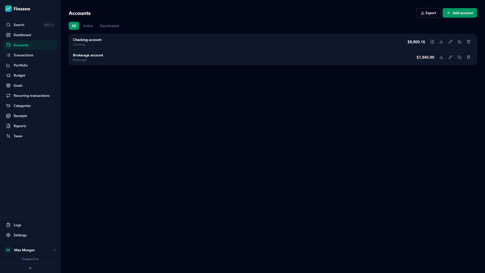 Finzano — Accounts