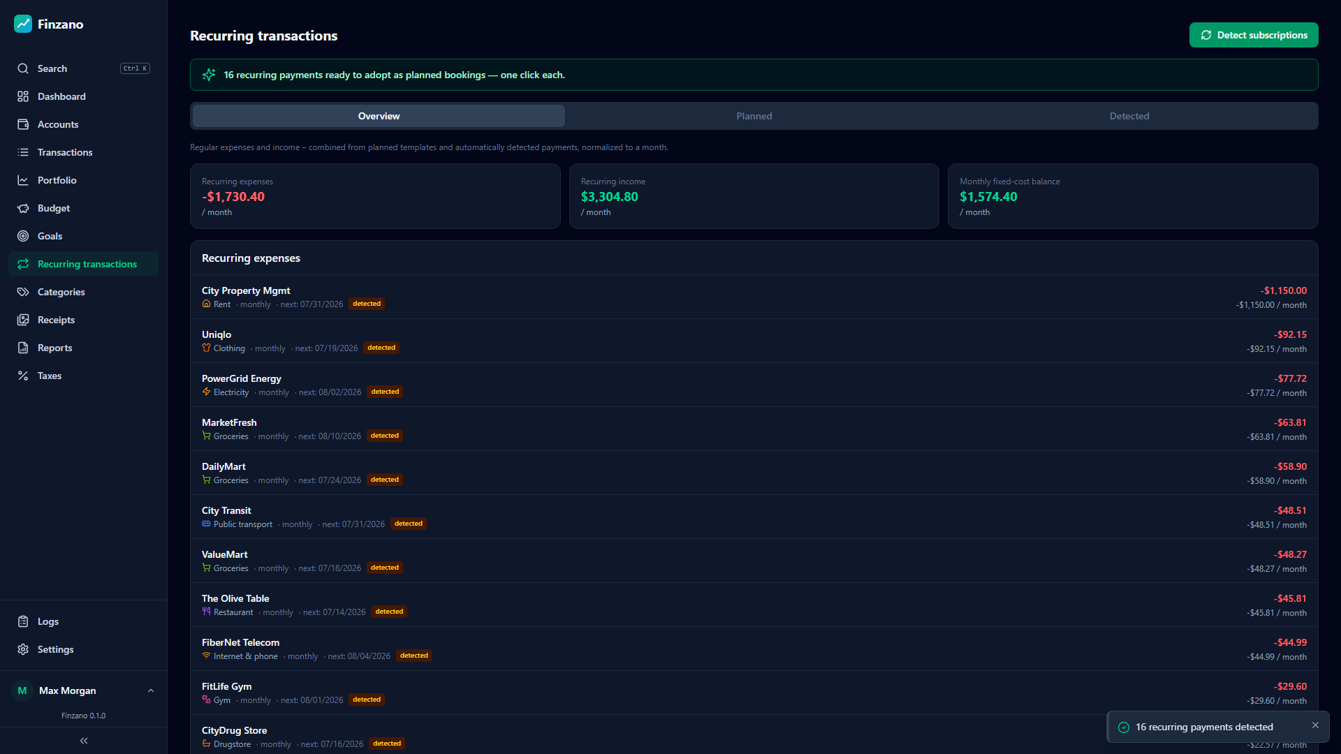 Finzano — Subscriptions